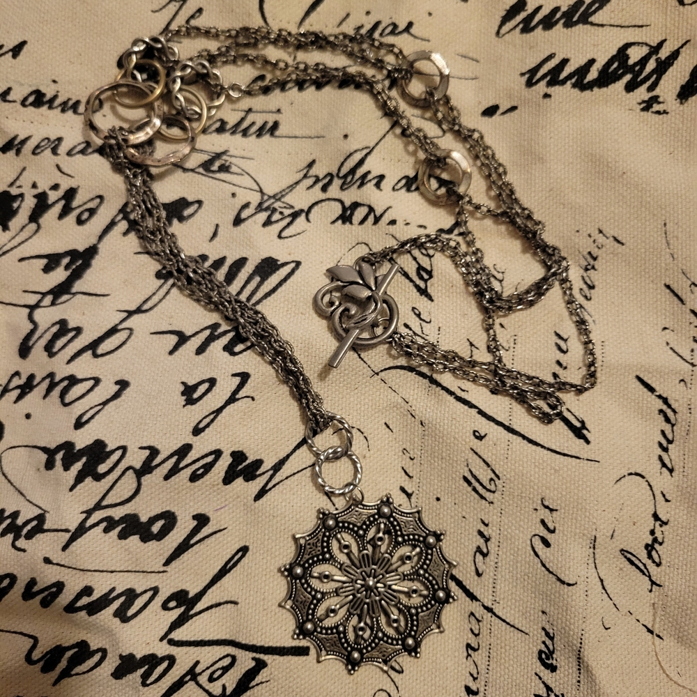 Long Silver Tone Boho Necklace